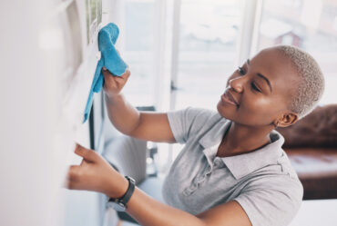 elite maids black woman dusting room